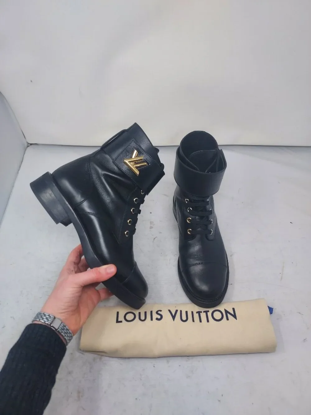 Louis Vuitton Black Leather Wonderland Ranger Combat Boot